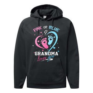 Pink Or Blue Grandma Loves You Gender Reveal Baby Gifts Mom Performance Fleece Hoodie