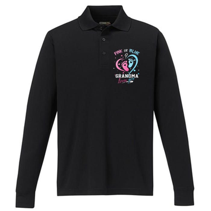 Pink Or Blue Grandma Loves You Gender Reveal Baby Gifts Mom Performance Long Sleeve Polo