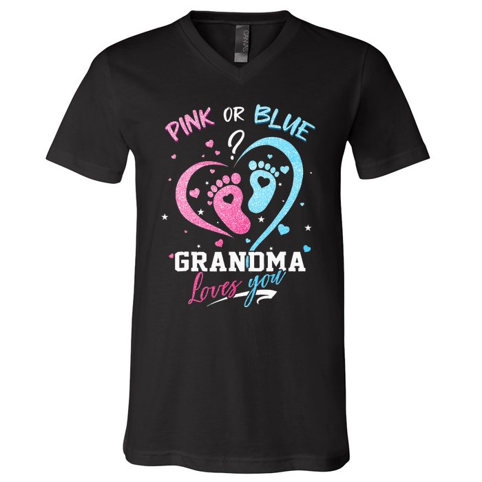 Pink Or Blue Grandma Loves You Gender Reveal Baby Gifts Mom V-Neck T-Shirt