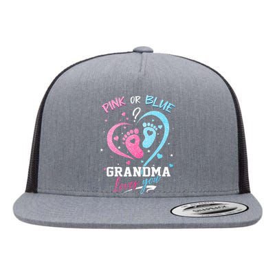 Pink Or Blue Grandma Loves You Gender Reveal Baby Gifts Mom Flat Bill Trucker Hat