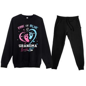 Pink Or Blue Grandma Loves You Gender Reveal Baby Gifts Mom Premium Crewneck Sweatsuit Set