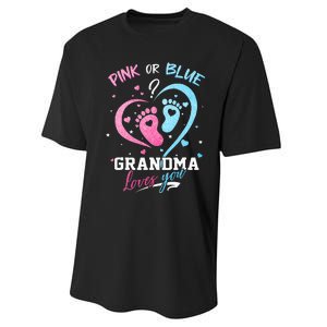 Pink Or Blue Grandma Loves You Gender Reveal Baby Gifts Mom Performance Sprint T-Shirt