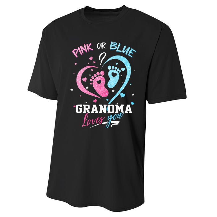 Pink Or Blue Grandma Loves You Gender Reveal Baby Gifts Mom Performance Sprint T-Shirt