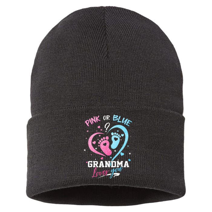 Pink Or Blue Grandma Loves You Gender Reveal Baby Gifts Mom Sustainable Knit Beanie