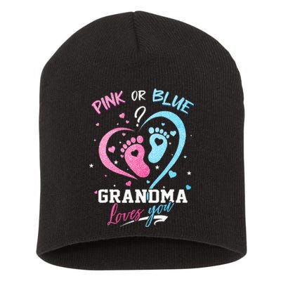 Pink Or Blue Grandma Loves You Gender Reveal Baby Gifts Mom Short Acrylic Beanie