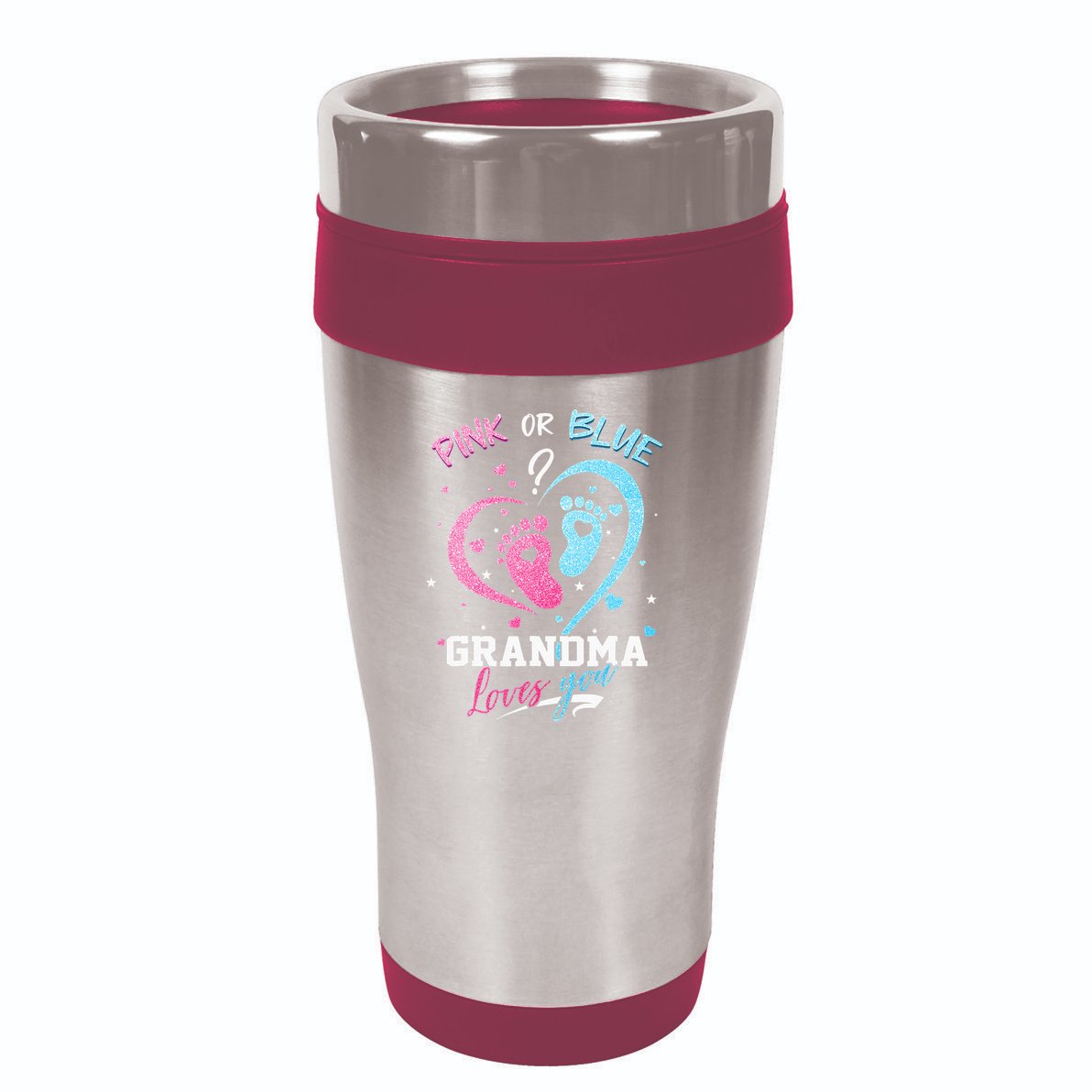 Pink Or Blue Grandma Loves You Gender Reveal Baby Gifts Mom 16oz Travel Tumbler