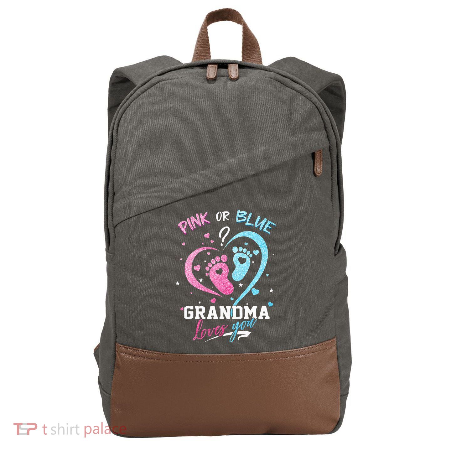 Pink Or Blue Grandma Loves You Gender Reveal Baby Gifts Mom Cotton Canvas Backpack