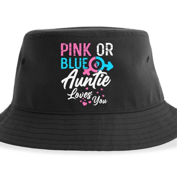 Pink Or Blue Auntie Loves You Gender Reveal Aunt Sustainable Bucket Hat