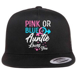 Pink Or Blue Auntie Loves You Gender Reveal Aunt Flat Bill Trucker Hat