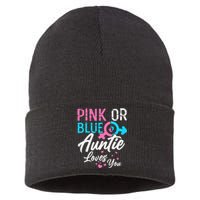 Pink Or Blue Auntie Loves You Gender Reveal Aunt Sustainable Knit Beanie