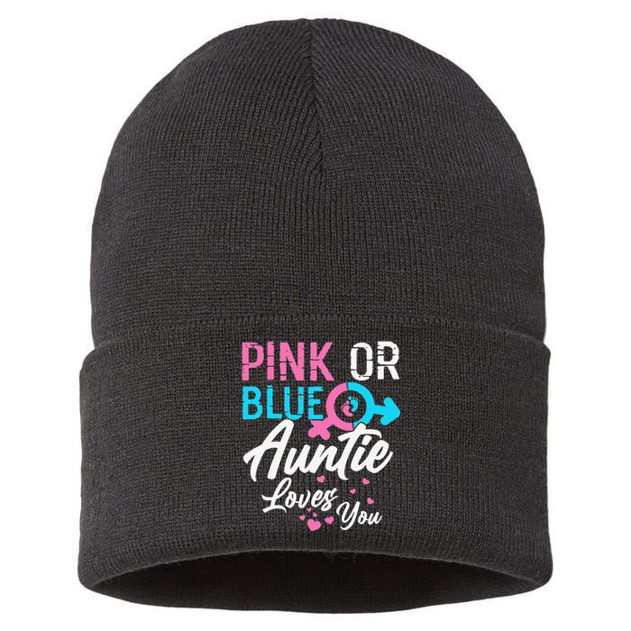 Pink Or Blue Auntie Loves You Gender Reveal Aunt Sustainable Knit Beanie