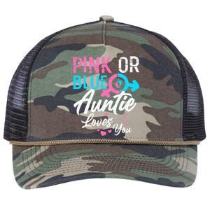 Pink Or Blue Auntie Loves You Gender Reveal Aunt Retro Rope Trucker Hat Cap