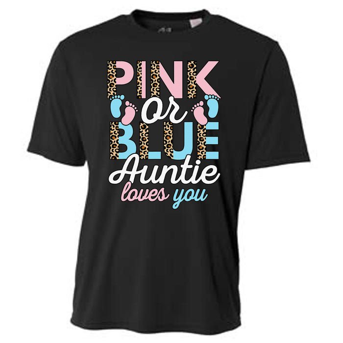 Pink Or Blue Auntie Loves You Gender Reveal Baby Shower Aunt Cooling Performance Crew T-Shirt