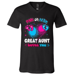 Pink or Blue Heart Great Aunt Loves You Shower Gender Reveal V-Neck T-Shirt