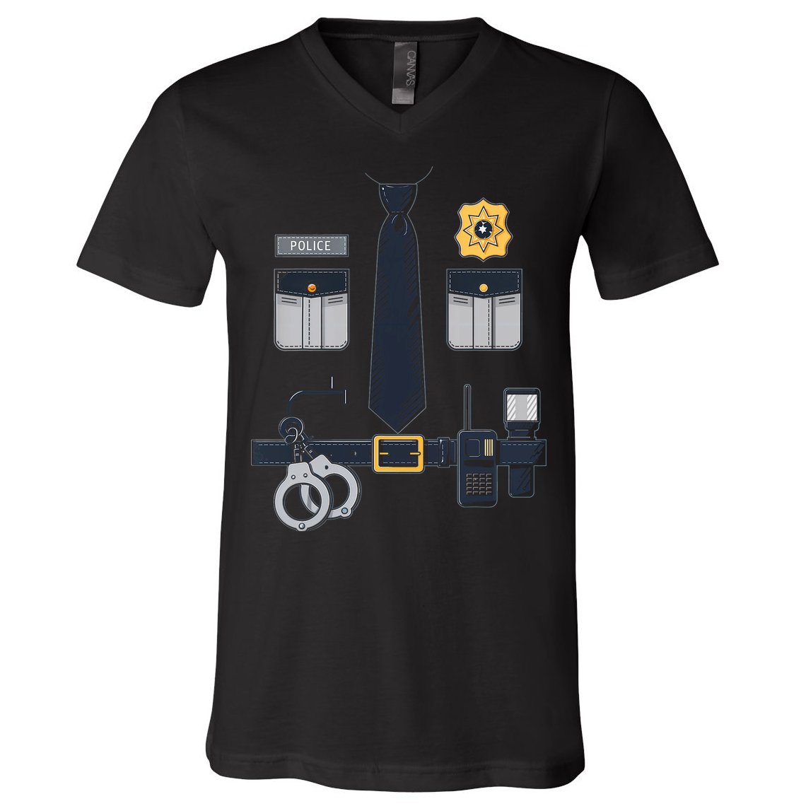 Police Officer Costume Police Badge Cop Halloween V-Neck T-Shirt