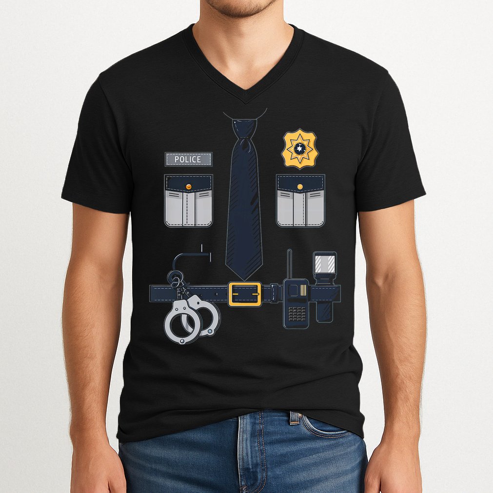 Police Officer Costume Police Badge Cop Halloween V-Neck T-Shirt