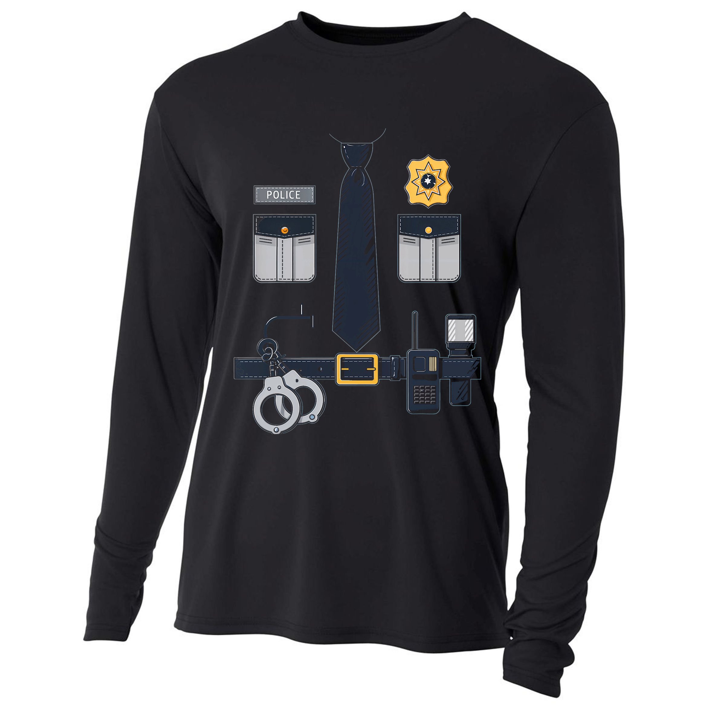 Police Officer Costume Police Badge Cop Halloween Cooling Performance Long Sleeve Crew