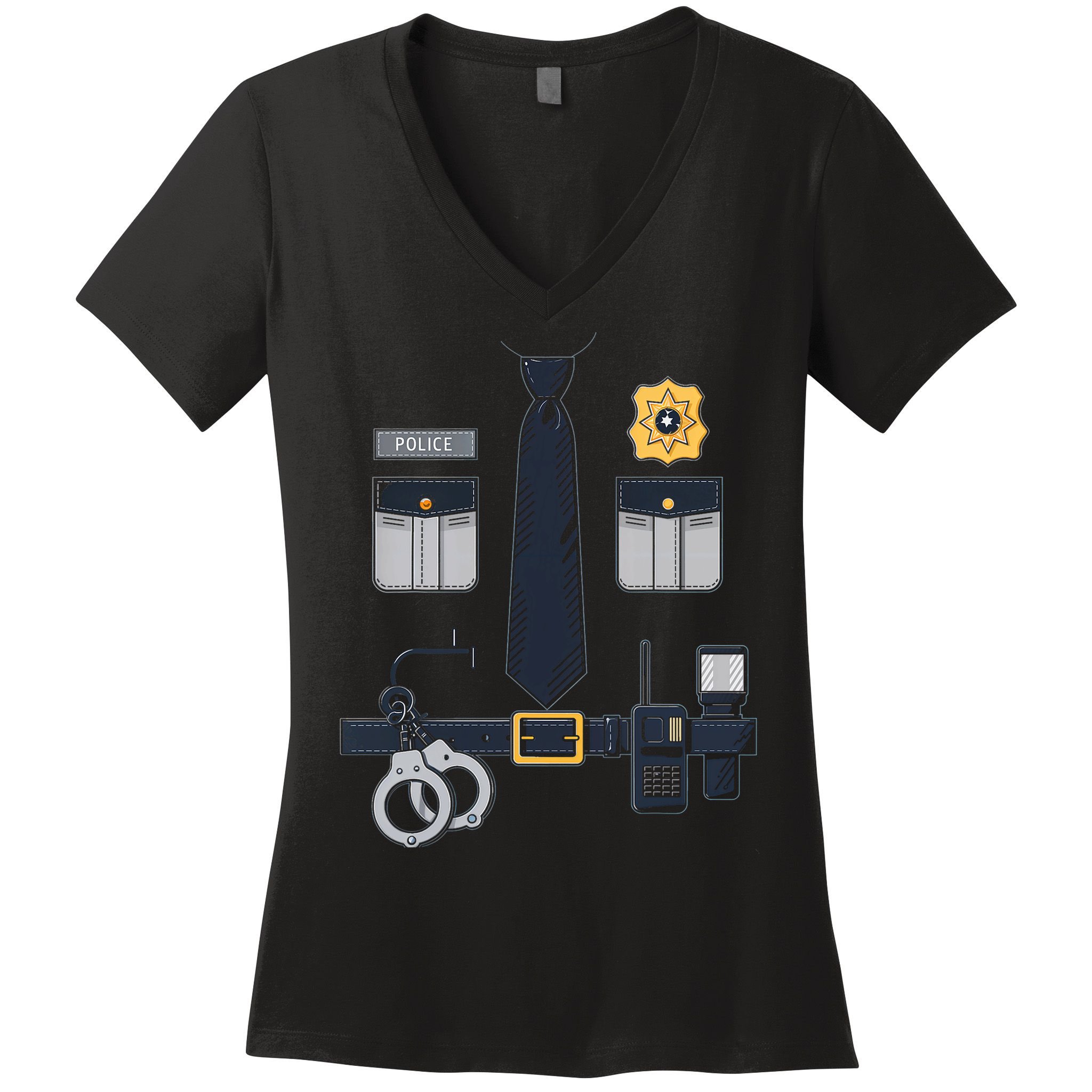 Police Officer Costume Police Badge Cop Halloween Women's V-Neck T-Shirt