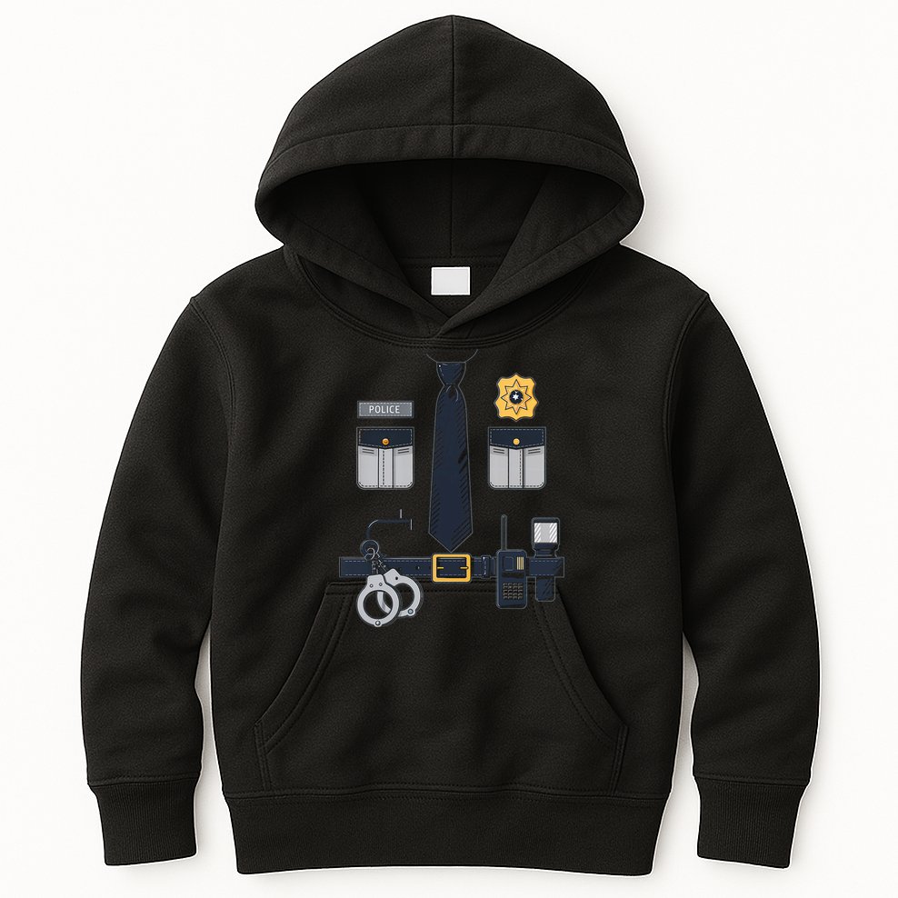 Police Officer Costume Police Badge Cop Halloween Kids Hoodie