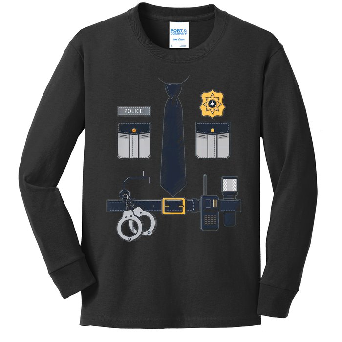 Police Officer Costume Police Badge Cop Halloween Kids Long Sleeve Shirt