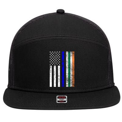 Police Officer Cop St Patrick's Day Irish American Flag Funny Gift 7 Panel Mesh Trucker Snapback Hat
