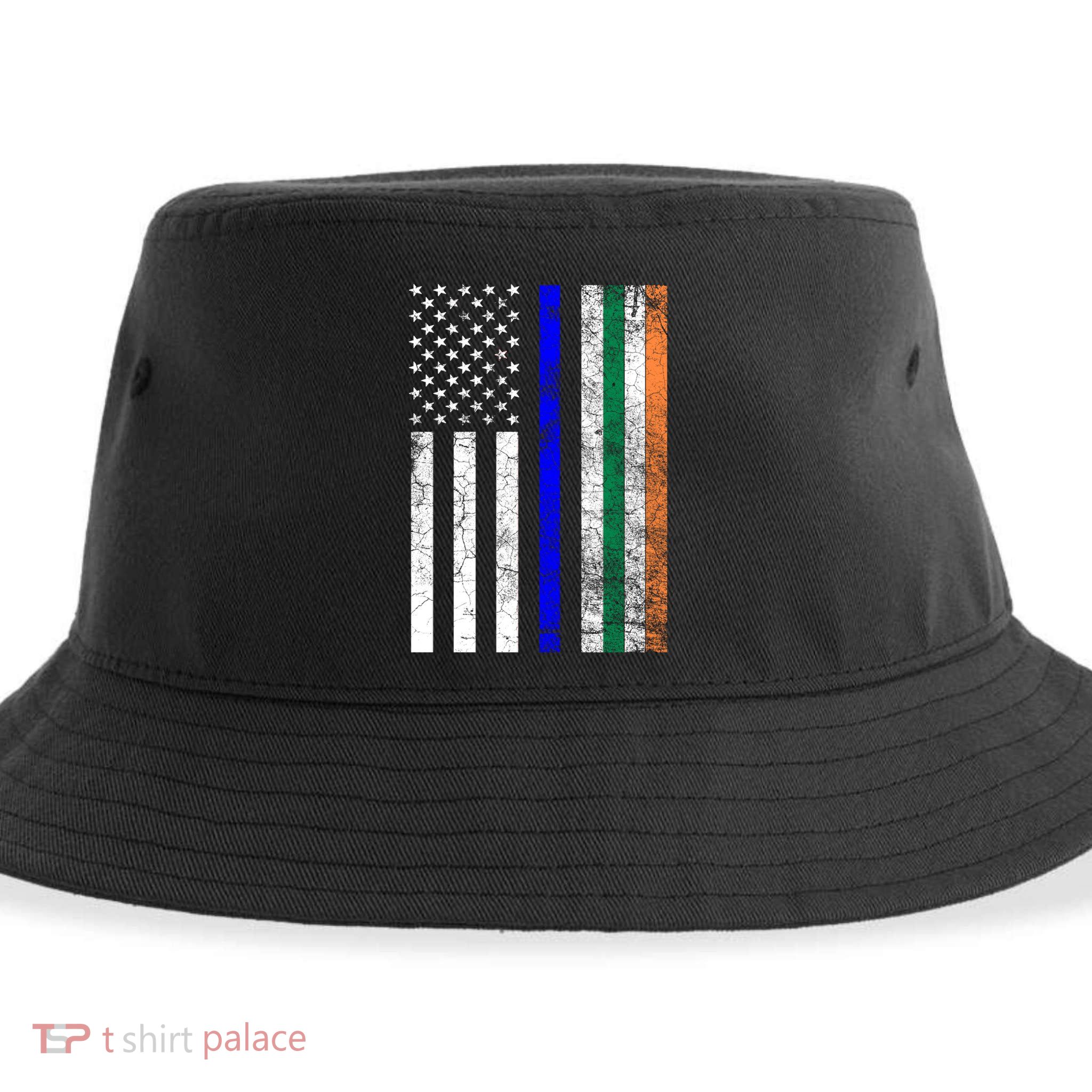 Police Officer Cop St Patrick's Day Irish American Flag Funny Gift Sustainable Bucket Hat