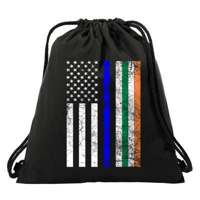 Police Officer Cop St Patrick's Day Irish American Flag Funny Gift Drawstring Bag