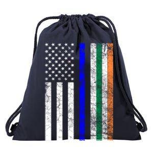 Police Officer Cop St Patrick's Day Irish American Flag Funny Gift Drawstring Bag