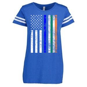 Police Officer Cop St Patrick's Day Irish American Flag Funny Gift Enza Ladies Jersey Football T-Shirt