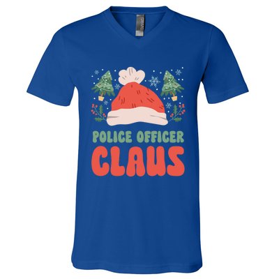 Police Officer Claus Christmas Working Holiday Funny Gift V-Neck T-Shirt