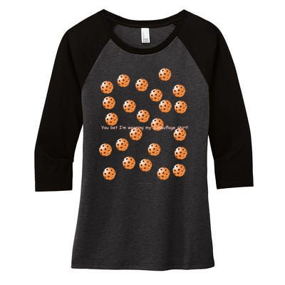 Pickleball Orange Camouflauge Shirt! Women's Tri-Blend 3/4-Sleeve Raglan Shirt