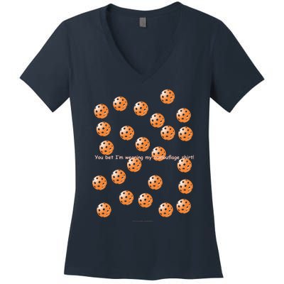 Pickleball Orange Camouflauge Shirt! Women's V-Neck T-Shirt