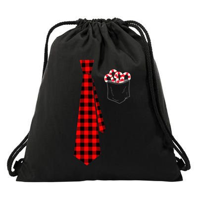 Pocket Of Candy Canes Red Buffalo Plaid Neck Tie Christmas Drawstring Bag