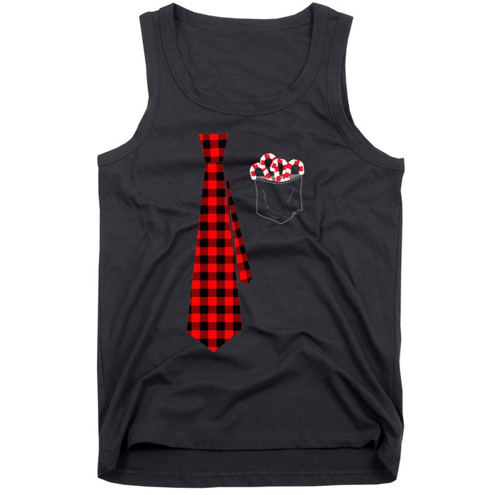 Pocket Of Candy Canes Red Buffalo Plaid Neck Tie Christmas Tank Top