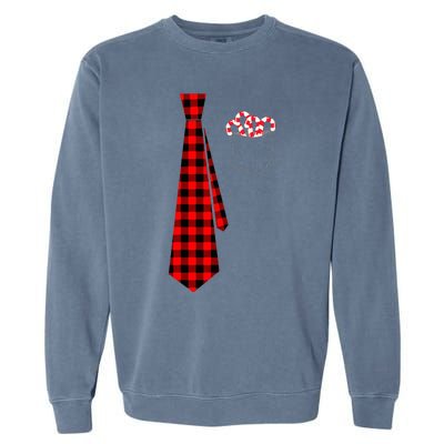 Pocket Of Candy Canes Red Buffalo Plaid Neck Tie Christmas Garment-Dyed Sweatshirt