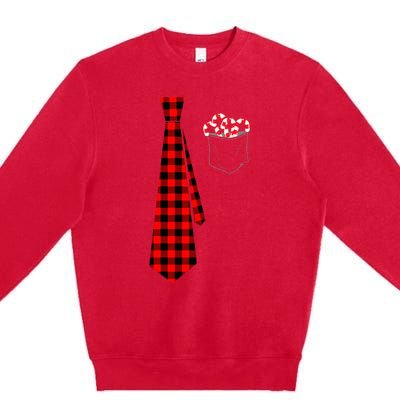 Pocket Of Candy Canes Red Buffalo Plaid Neck Tie Christmas Premium Crewneck Sweatshirt