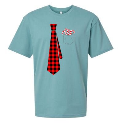 Pocket Of Candy Canes Red Buffalo Plaid Neck Tie Christmas Sueded Cloud Jersey T-Shirt