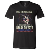 Post Opausal Childless Cat Lady Ready To Vote Kamala V-Neck T-Shirt