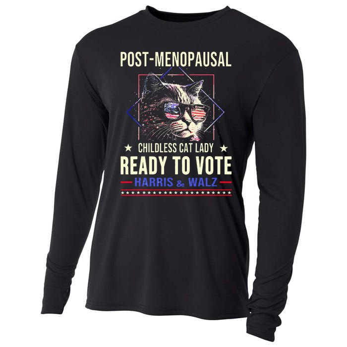 Post Opausal Childless Cat Lady Ready To Vote Kamala Cooling Performance Long Sleeve Crew