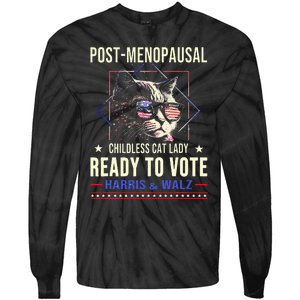 Post Opausal Childless Cat Lady Ready To Vote Kamala Tie-Dye Long Sleeve Shirt