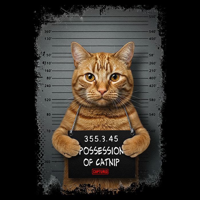 Possession of catnip ORANGE cat MUGSHOT AESTHETIC Flat Bill Trucker Hat