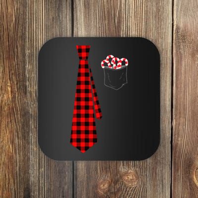 Pocket Of Candy Canes Red Buffalo Plaid Neck Tie Christmas Coaster