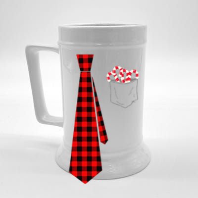 Pocket Of Candy Canes Red Buffalo Plaid Neck Tie Christmas Beer Stein