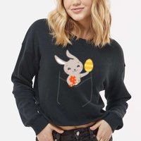 Pocket Easter Bunny Cropped Pullover Crew
