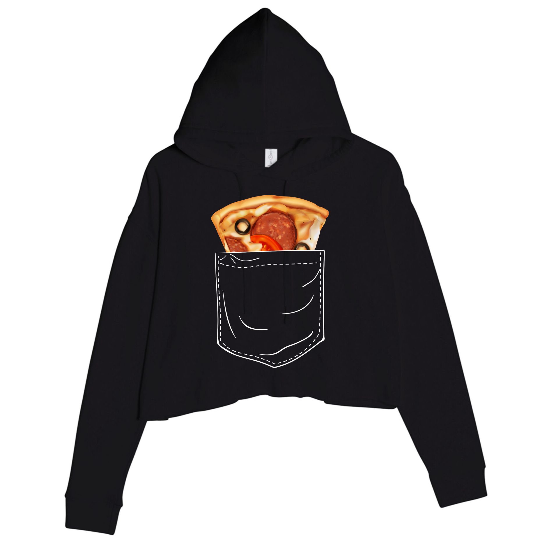 Pocket Pizza Slice Crop Fleece Hoodie
