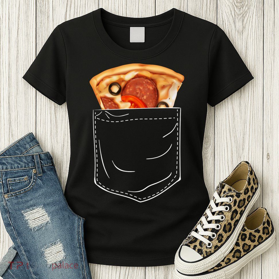 Pocket Pizza Slice Womens T-Shirt