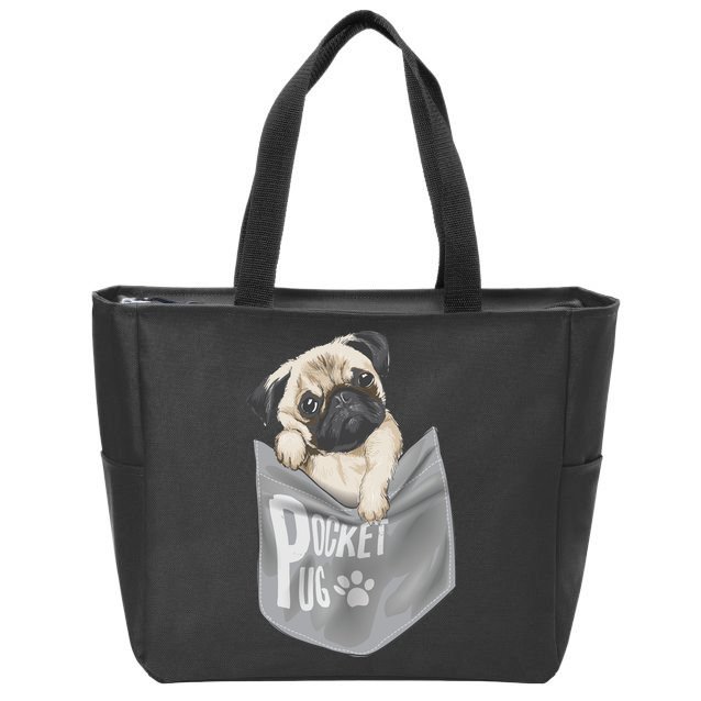 Pocket Pug Cute Zip Tote Bag