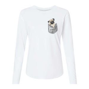 Pocket Pug Cute Womens Cotton Relaxed Long Sleeve T-Shirt