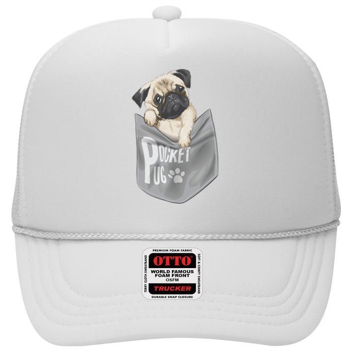 Pocket Pug Cute High Crown Mesh Back Trucker Hat