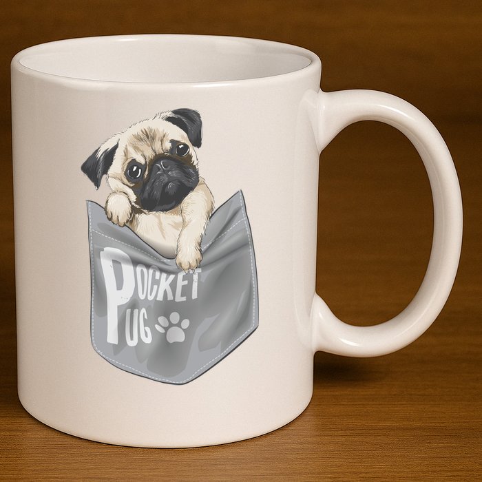 Pocket Pug Cute 11oz C Handle Ceramic Mug